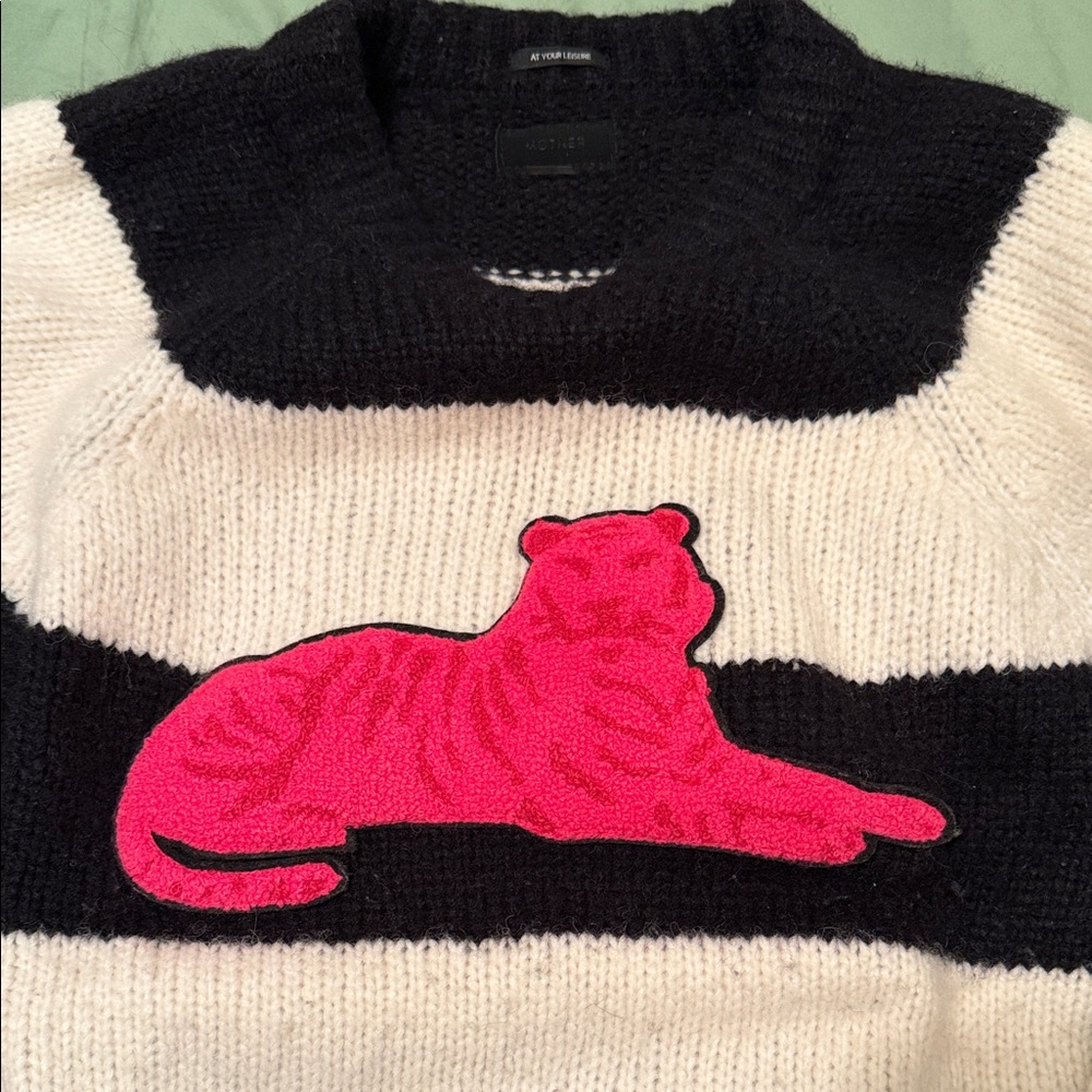 MOTHER Black and White Sweater with Pink Tiger